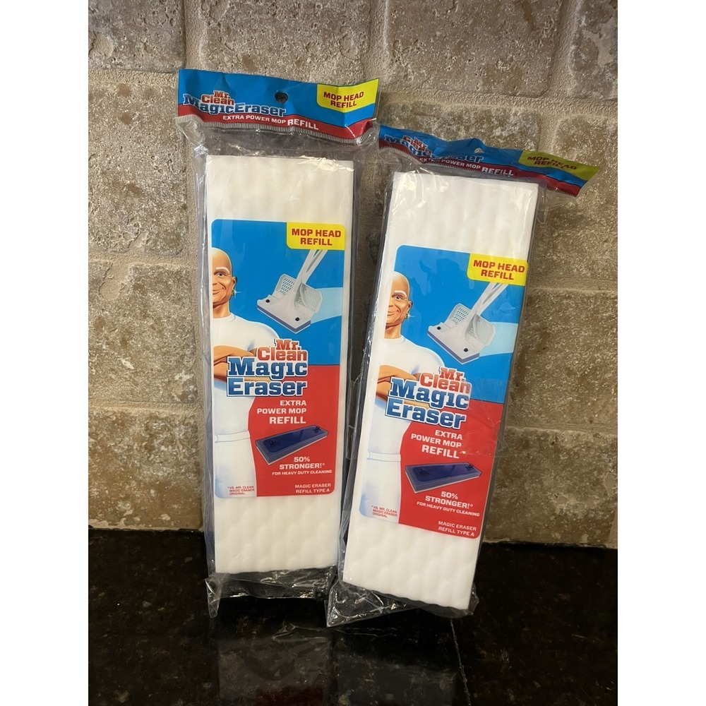 2 Pack Mr. Clean Magic Eraser Extra‎ Power Mop Refill Head Blue White